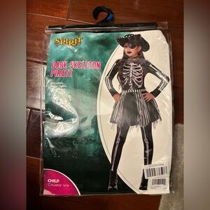 Spirit Skeleton Pirate Costume for Kids,black & white with hat. Children size XL